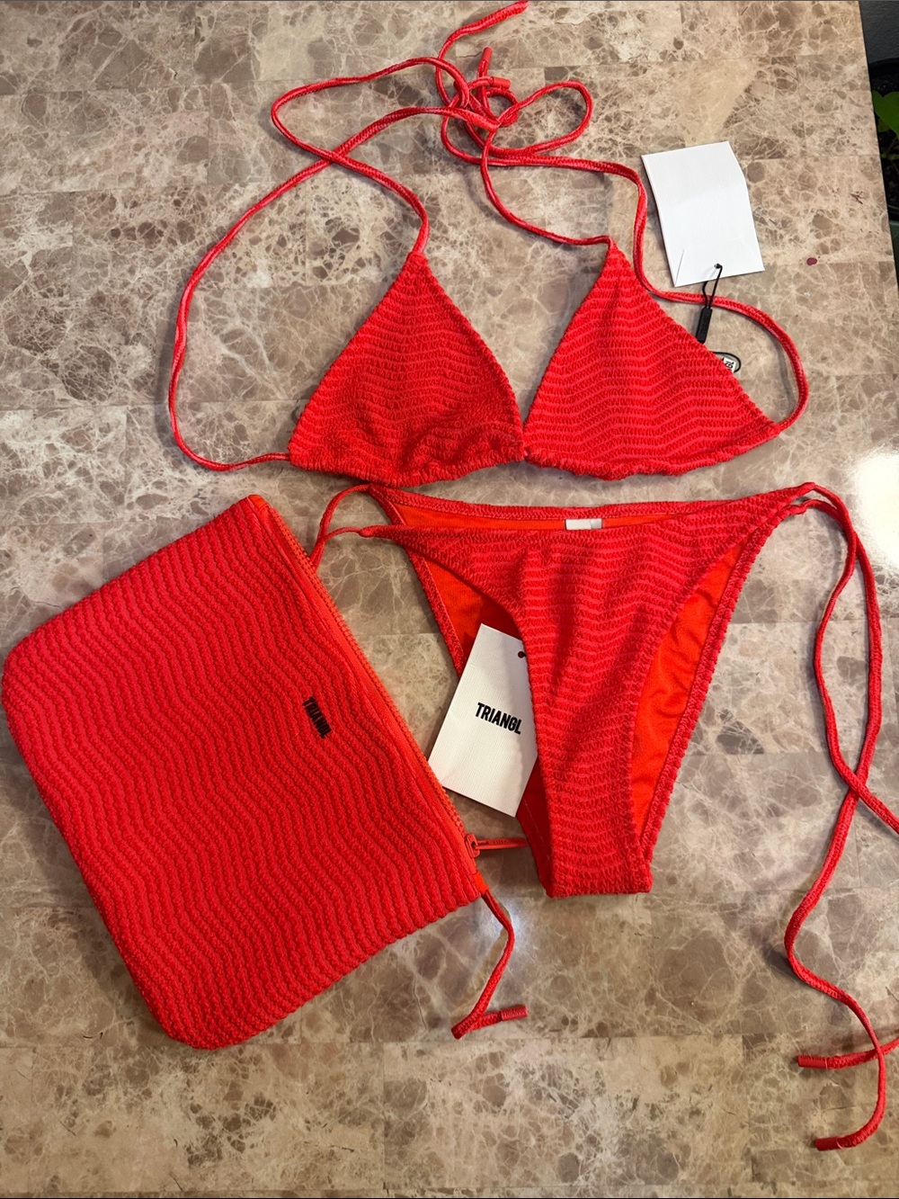triangl swimwear Bright Red Textured Triangle Bikini Set